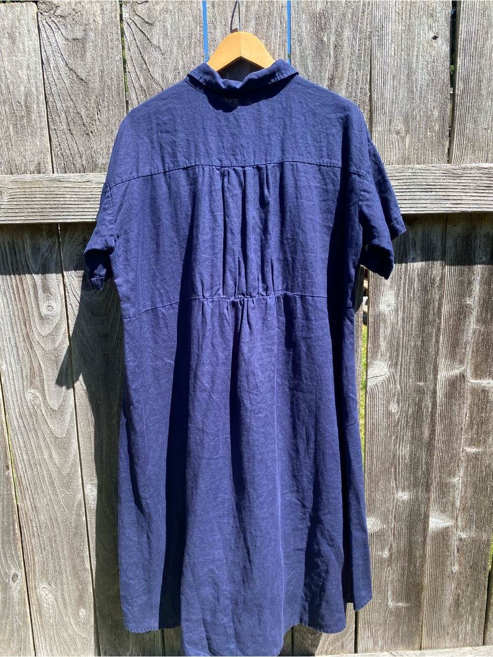 Eileen Fisher Navy Organic Linen Midi Shirt Dress Large - Picture 6 of 9